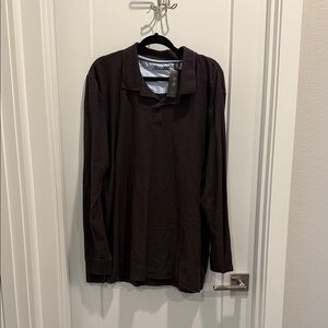 Tasso Elba Dark Brown Long Sleeve Polo Shirt